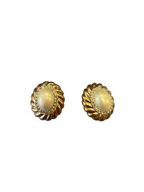 Panetta Vintage faux pearl rhinestones gold tone clip on earrings SKU 10-098